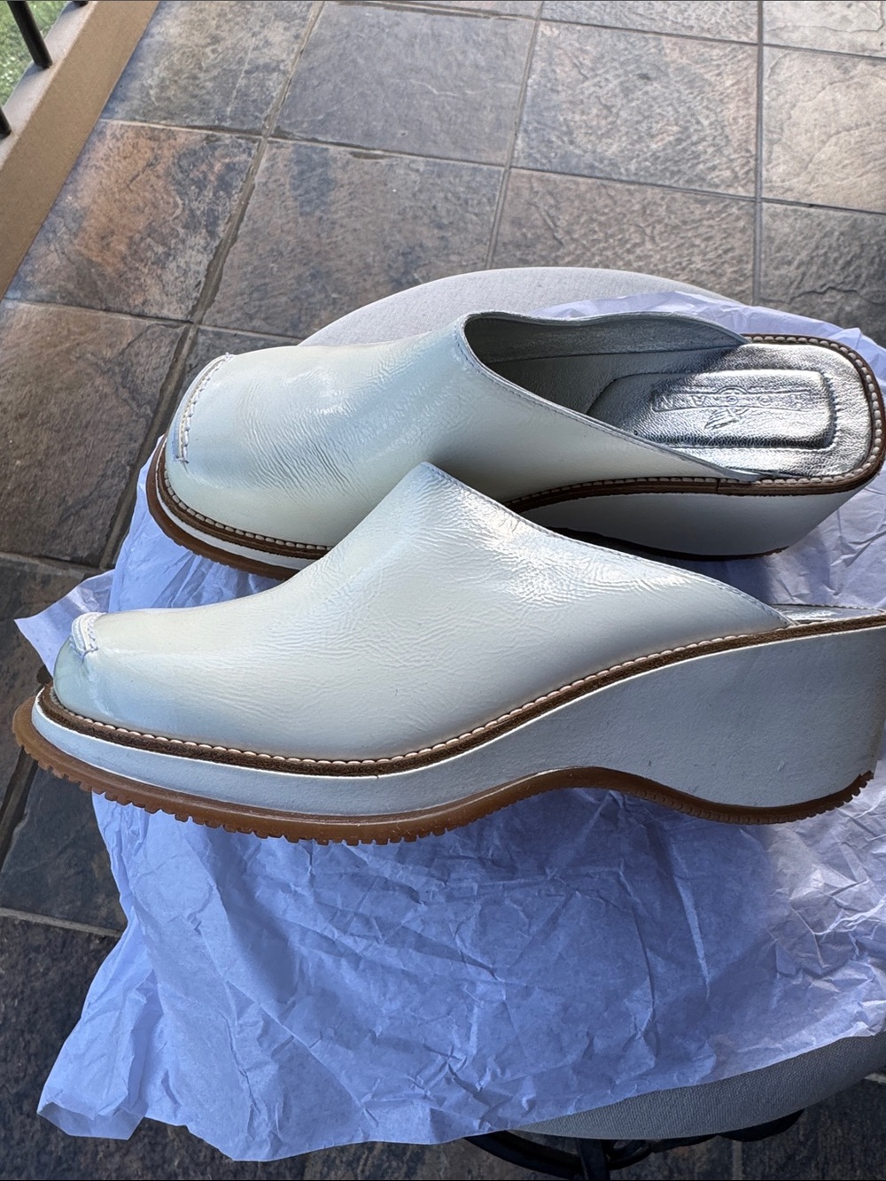 Hogan White Wedge Mule Clogs NIB